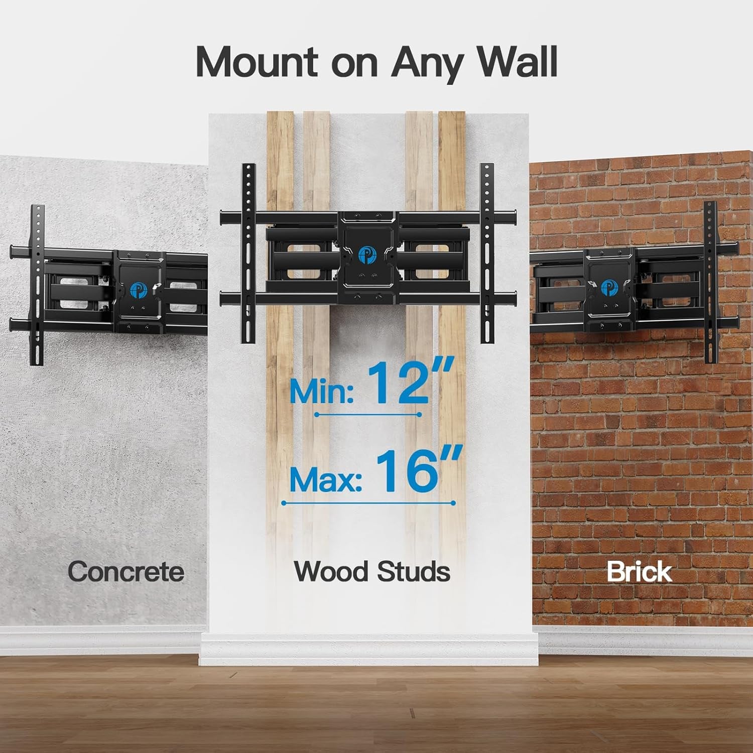Full Motion TV Wall Mount for Most 37-75 Inch Tvs up to 132Lbs, Wall Mount TV Bracket Articulating Swivel Tilt Extension Leveling Max VESA 600X400Mm Fits 12/16" Wood Stud, PILFK1