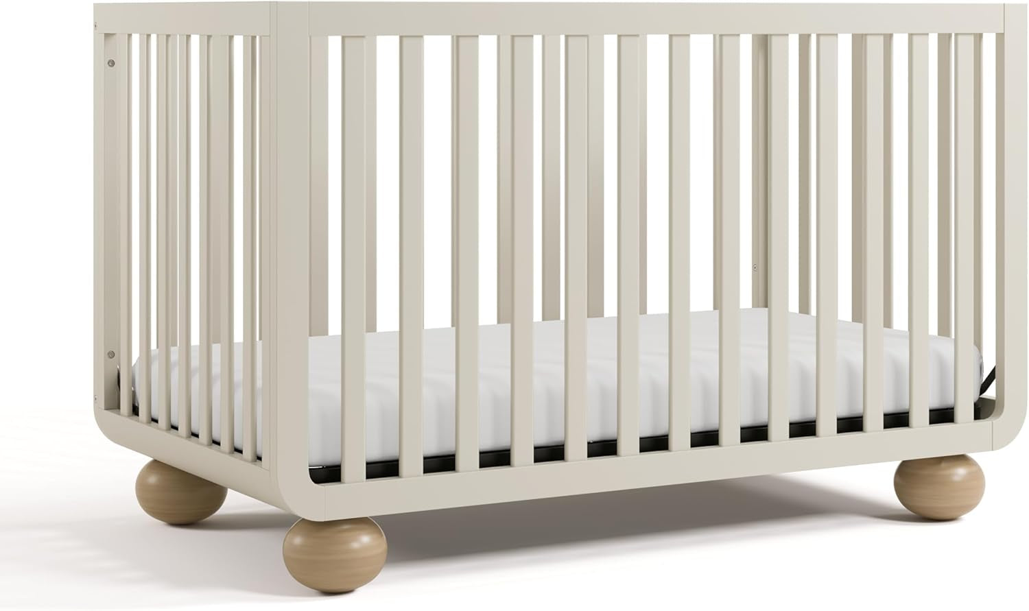 Amalfi Convertible Crib with Toddler Guardrail (Frosted Oat & Driftwood) – GREENGUARD Gold Certified, Toddler Bed Conversion Kit Included, Fits Standard Crib Mattress, Converts to Full Bed