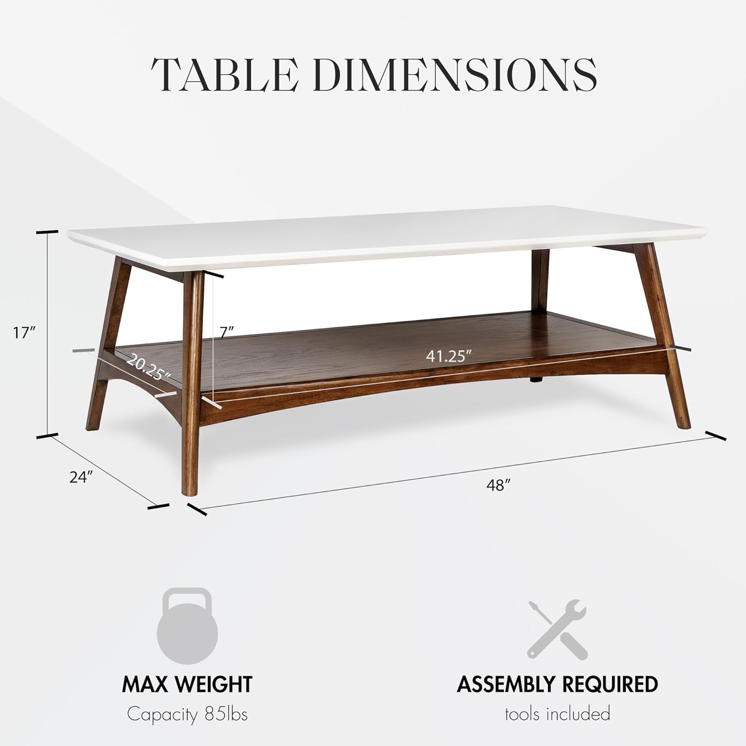 Rectangular Wood Coffee Table with Solid Wood Frame & Legs, Living Room Coffee Tables with Storage Shelf, Accent Furniture for Living Room, Minimalist Decor - Off-White / Pecan Parker