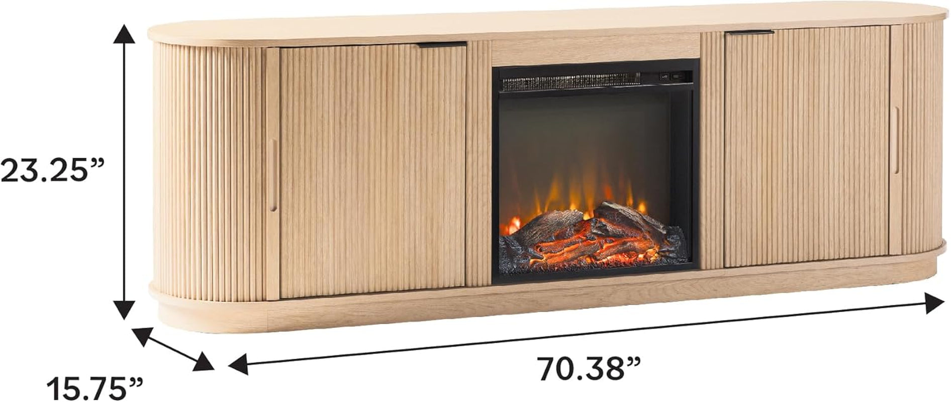 Chloe Reeded TV Stand with Fireplace Insert, 75 Inch, 70 Inch, Coastal Oak
