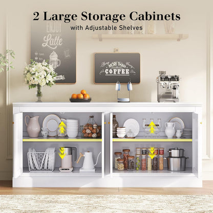 72" Farmhouse Sideboard Buffet Cabinet with Barn Doors, Storage Console Table with Adjustable Shelves, Coffee Bar/Tv Stand for Living Room, Kitchen, Entryway, White