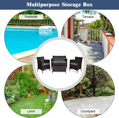 8PCS Rattan Patio Furniture Set, Outdoor Wicker Rattan Chairs with Coffee Table, Rattan Cushioned Conversation Set for Backyard Balcony Porch Poolside, Grey