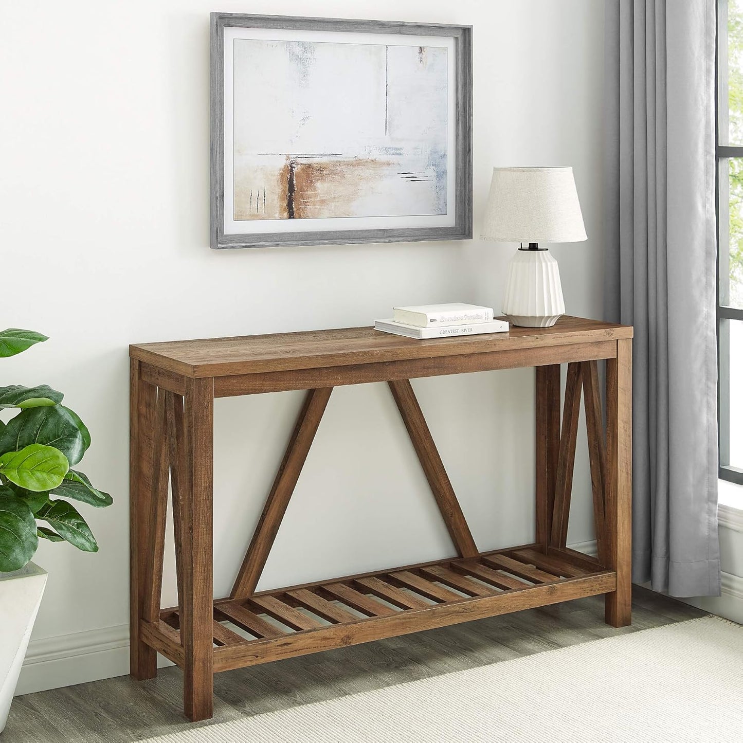 Modern Farmhouse Accent Entryway Table Entry Table Living Room End Table, 52 Inch, Rustic Oak