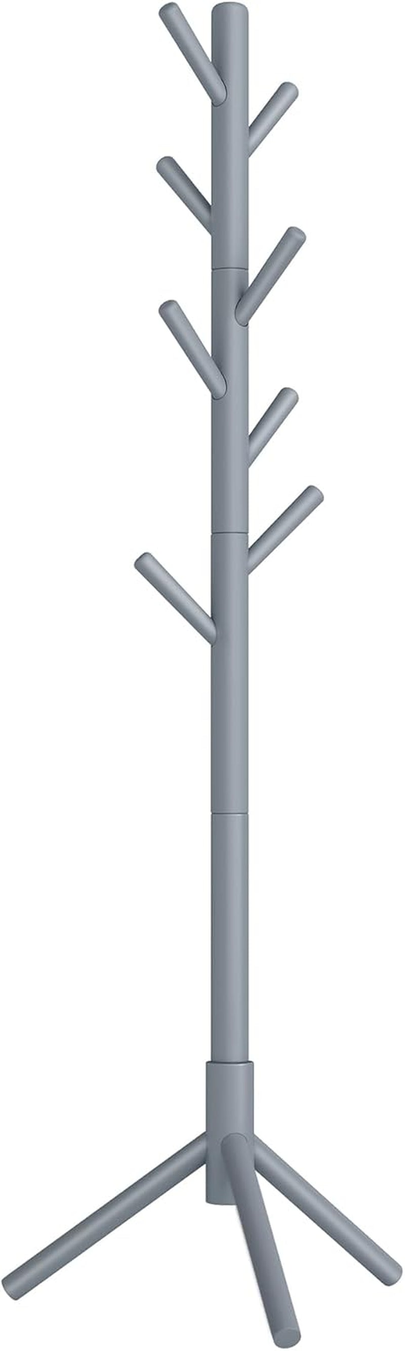 Solid Wood Coat Rack, Free Standing Tree-Shaped Coat Rack with 8 Hooks, 3 Height Options, for Clothes, Hats, Bags, Living Room, Bedroom, Home Office, Gray URCR04GY