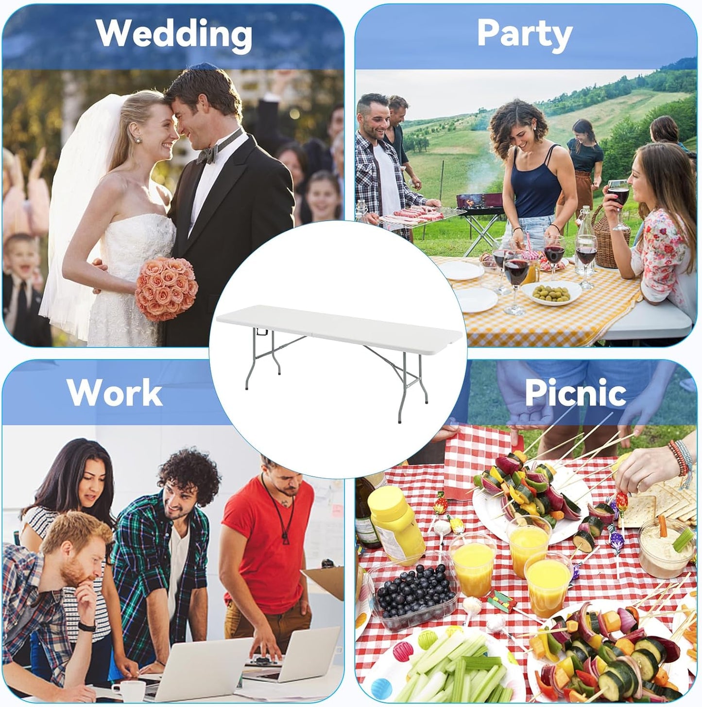 4 Foot Foldable/Folding Table Heavy Duty, Durable and Portable for Dining Picnic and Party