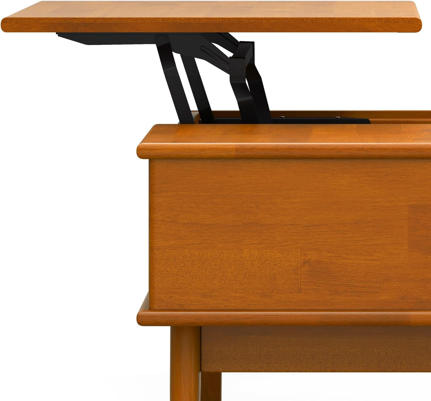 Draper Lift Top Coffee Table - 48 Inch Wide Solid Hardwood Mid-Century Modern Cocktail Table in Teak Brown, Functional Living Room Table with Storage Compartment, Open Shelf and Angled Legs