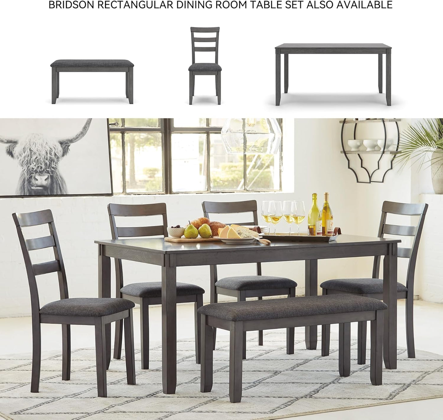 Bridson 5 Piece Counter Height Dining Room Set, Includes Table & 4 Bar Stools, Gray