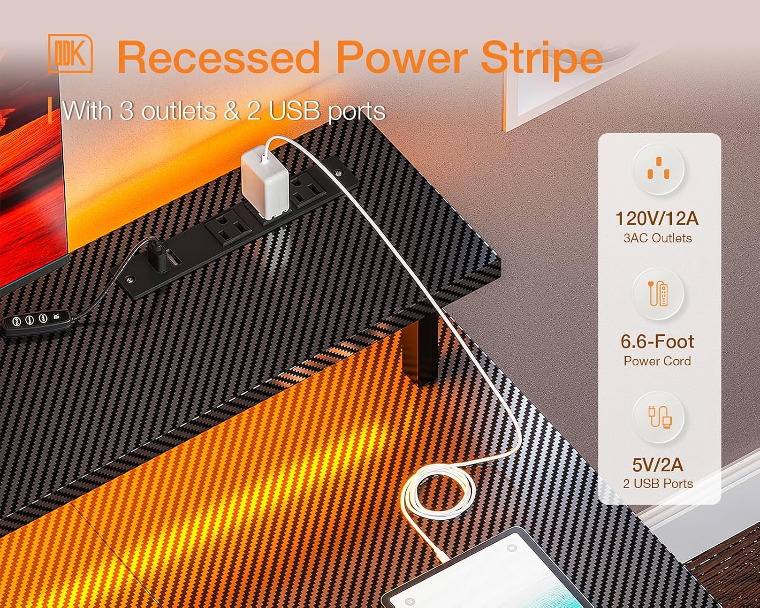 48 Inch Gaming Desk with LED Lights & Power Outlets, Computer Desk with Monitor Stand & Storage Sheves, CPU Stand, Home Office Desk, Black