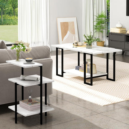 Coffee Table Set of 3 Coffee Table and End Table Sets, Modern Living Room Table Set with Metal Frame for Apartment Home Office White & Black