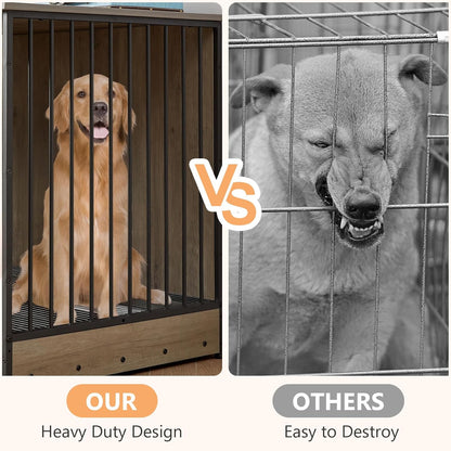 75 Inch Dog Crate Furniture for 2 Dogs, Wooden Dog Cage Furniture, Decorative Dog Kennels with Double Doors, Double Dog Kennel Furniture, Dog Crate TV Stand for Large Dogs, Grey