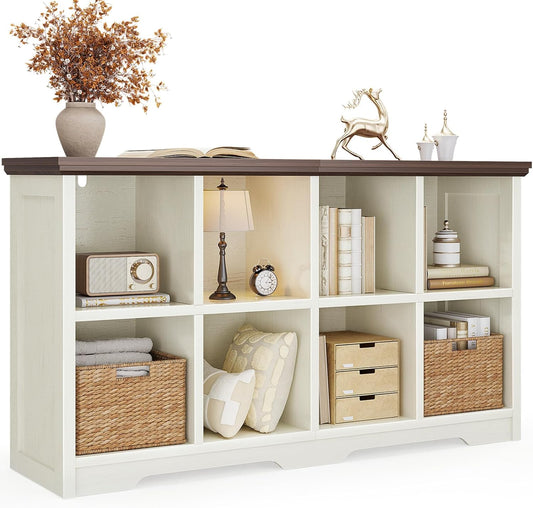 8 Cube Organizer Bookcase, Modern Farmhouse Open Shelf for Storage Bins & Decor, Display Bookshelf Console Closet for Living Room, Bedroom, Home Office, Walnut+White