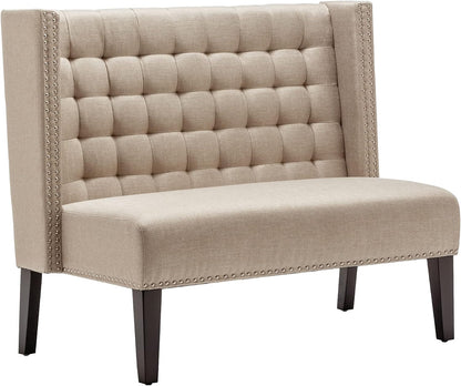 Modern Loveseat Settee Bench Sofa Couch, Upholstered Banquette Dining Bench with Back for Dining Living Room Hallway or Entryway Seating,Putty
