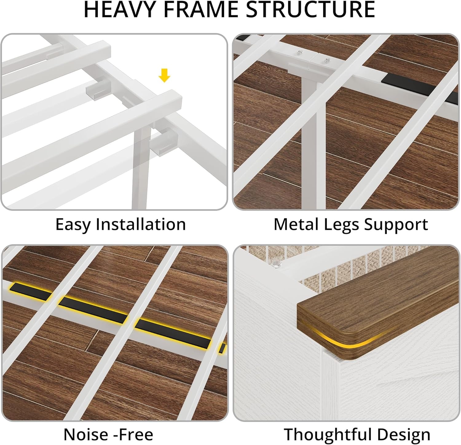 Farmhouse King Size Bed Frame with LED Light and Charging Station, Wood Bed Frame with Storage Headboard and 2 Drawers， Barn Door Design, Sturdy and Noiseless, White