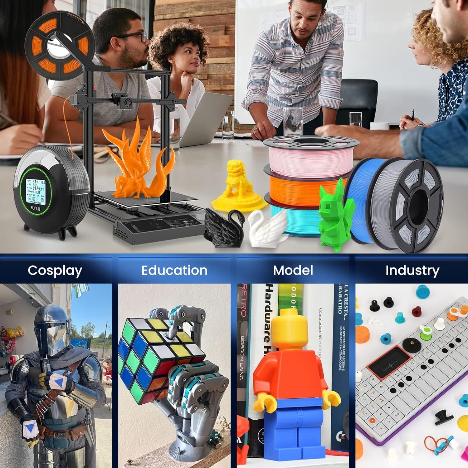 4KG 3D Printer Filament PLA plus 1.75Mm, Neatly Wound PLA Filament 1.75Mm PRO, PLA+ Filament for Most FDM 3D Printer, 1Kg Spool, 4 Packs, Black