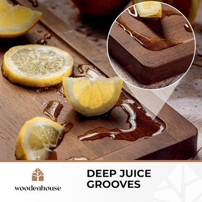 Acacia Wood Cutting Board Set of 3 with Holder, Juice Grooves & Built-In Handles - Durable, Wooden Cutting Boards for Kitchen, Perfect for Chopping, Food Prep and Serving as a Charcuterie