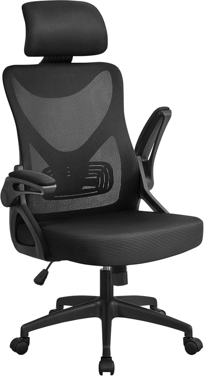 Ergonomic Office Chair, High Back Desk Chair with Headrest and Flip-Up Armrest Lumbar Support for Home Office Meeting Room Study, Black