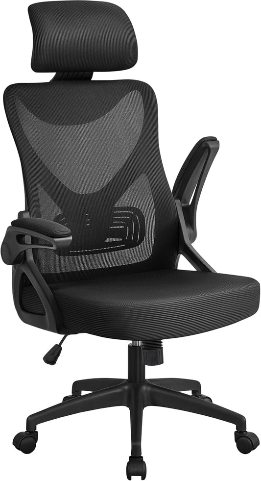 Ergonomic Office Chair, High Back Desk Chair with Headrest and Flip-Up Armrest Lumbar Support for Home Office Meeting Room Study, Black