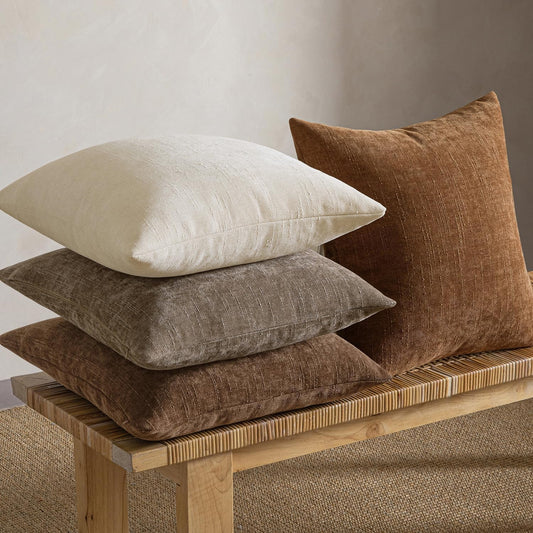 Pack of 4 Decorative Throw Pillow Covers 20X20 Inch Brown Chenille Textured Throw Pillows Boho Farmhouse Rustic Accent Cushion Covers for Vintage Modern Home Decor Couch Sofa Bed Living Room
