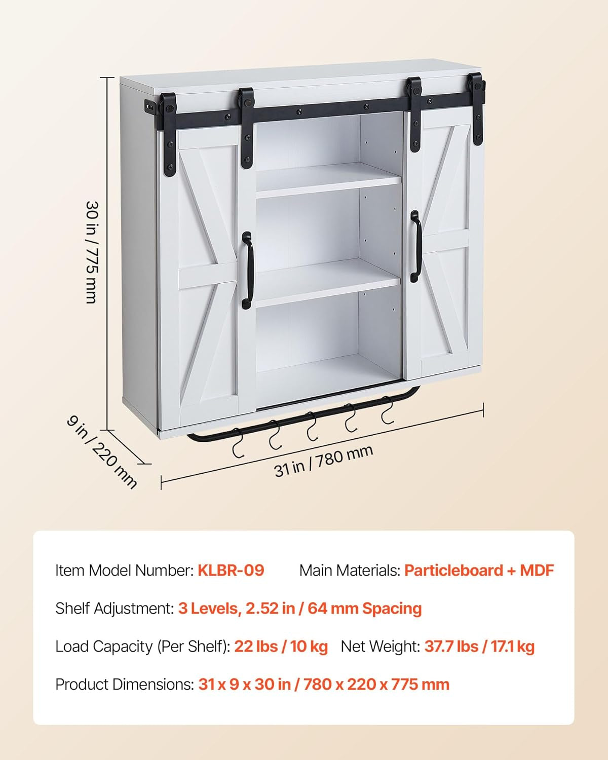 Bathroom Wall Cabinet, 2 Doors and Adjustable Shelf, over the Toilet Storage Medicine Cabinet Wall Mounted, Hanging Organizer with Open Partition/Towel Bar/Hooks for Laundry Room Kitchen, White