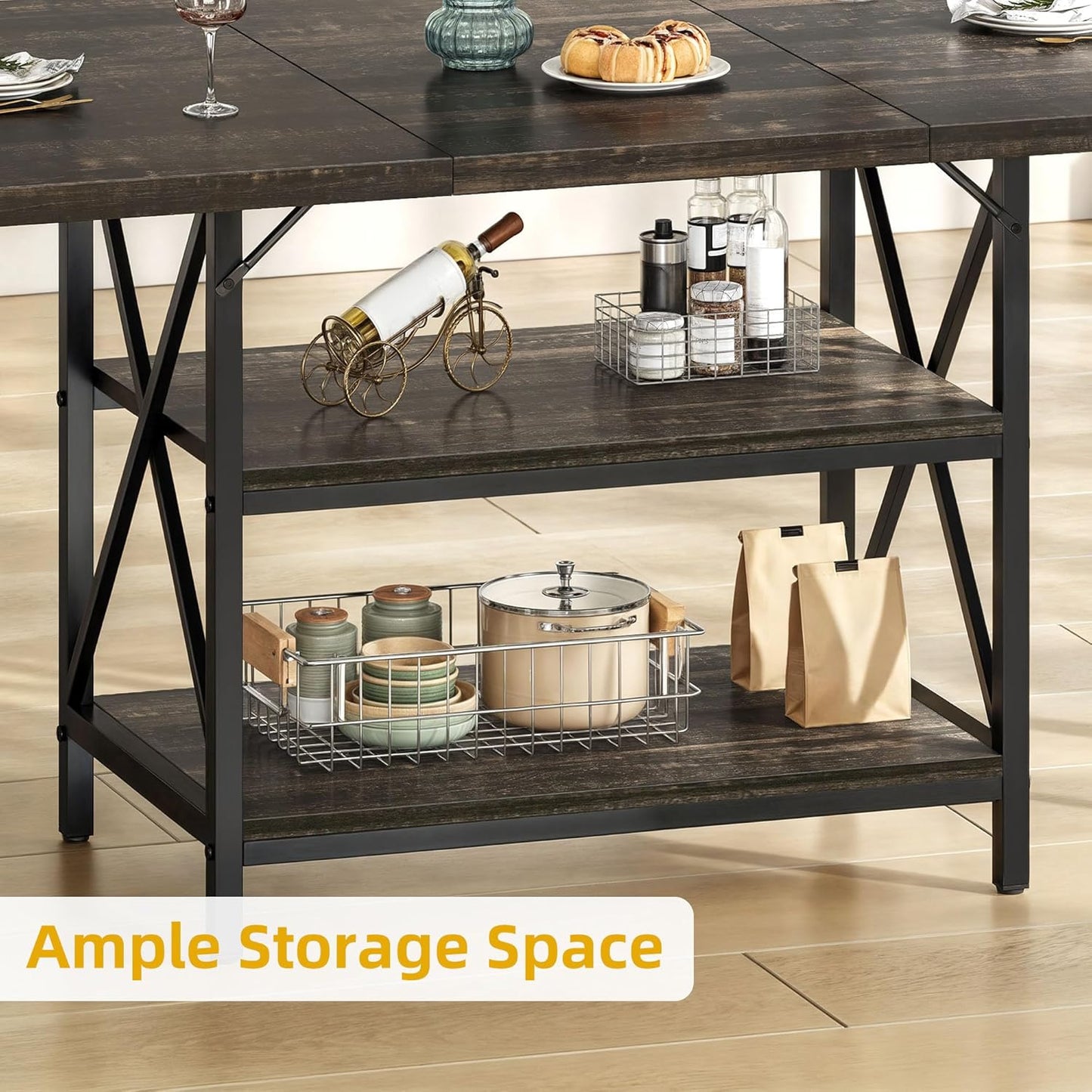 Dining Room Table 47 Inch Rectangle Dining Table for 4 People Farmhouse Rustic Kitchen Table with Storage Shelf and Heavy Duty Metal Legs for Home Apartment