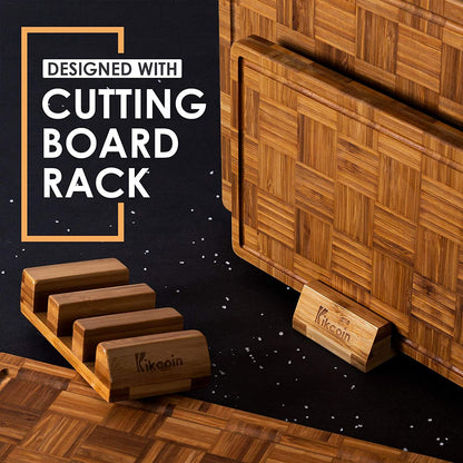 Extra Large Bamboo Cutting Boards, (Set of 3) Chopping Boards with Juice Groove Bamboo Wood Cutting Board Set Butcher Block for Kitchen, End Grain Serving Tray