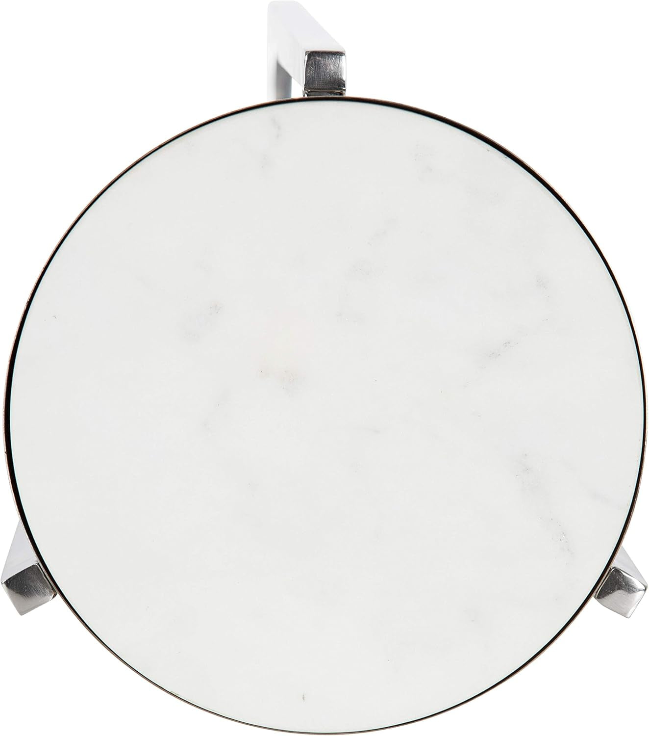 Aguilar Glam round Drink Table, 8 X 8 X 23, Silver and White, Small Accent Table for Use as Plant Pedestal Stand with Marble Tabletop