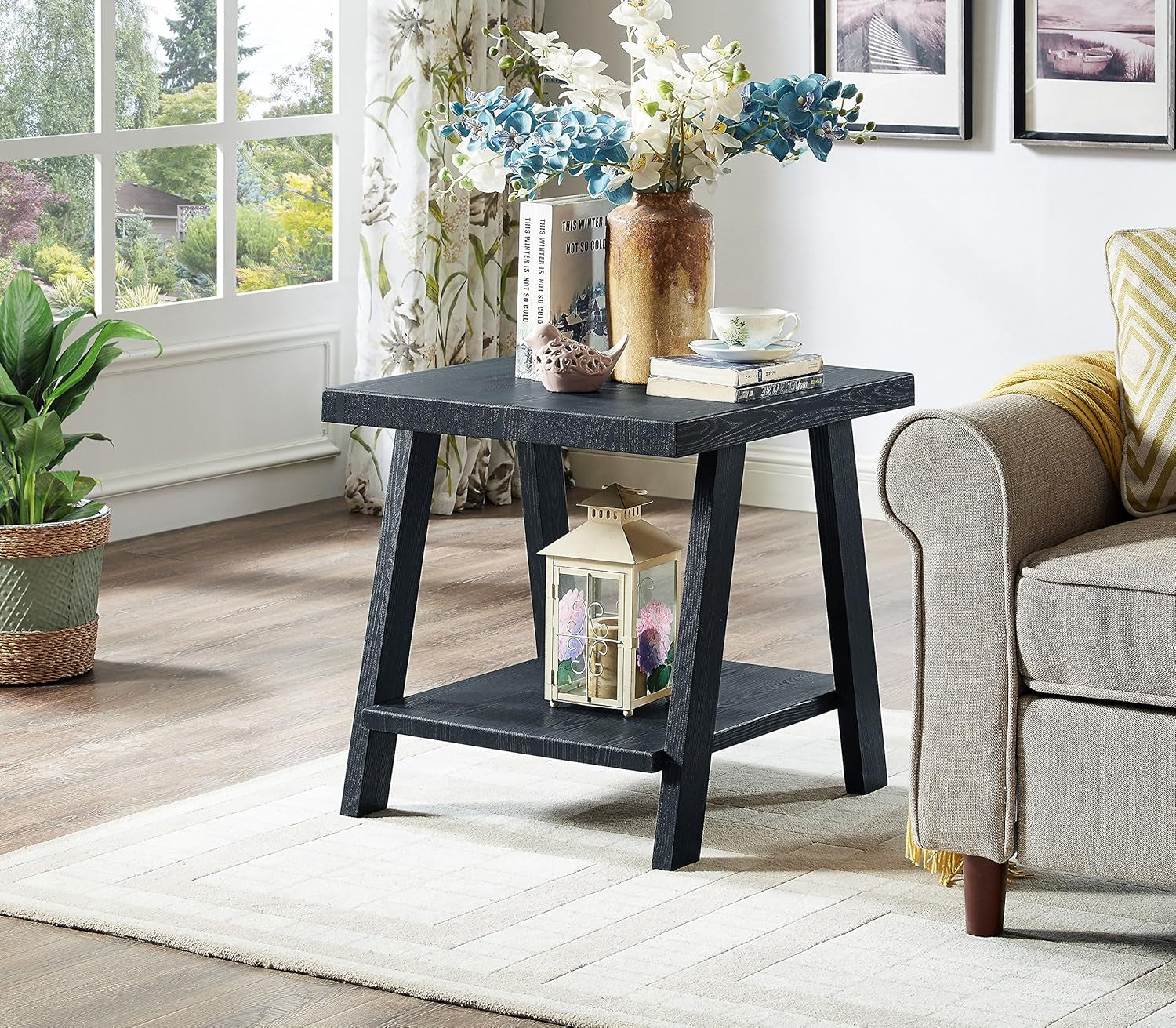 Athens Contemporary 3-Piece Wood Shelf Coffee Table Set , Black
