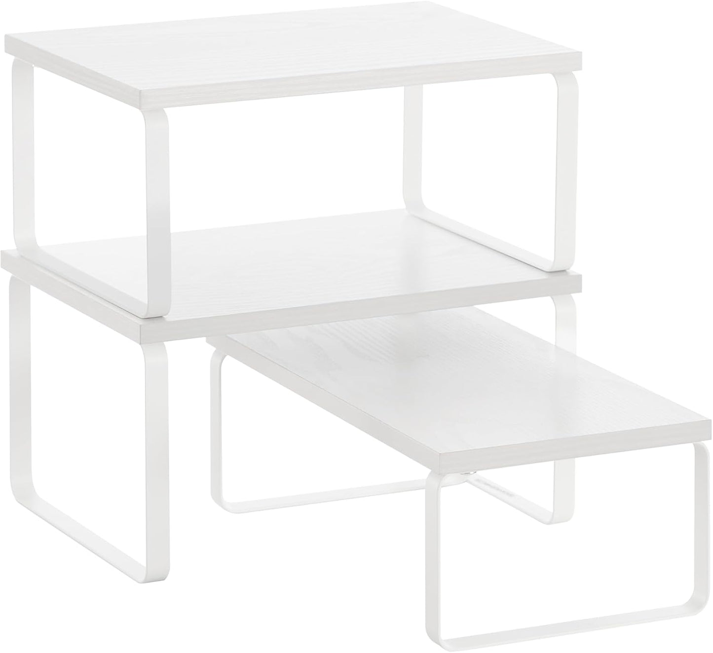 Cabinet Organizer Shelf, Set of 3 Kitchen Counter Shelves, Kitchen Storage, Spice Rack, Stackable, Expandable, Ink Black and Natural Beige UKCS014B01
