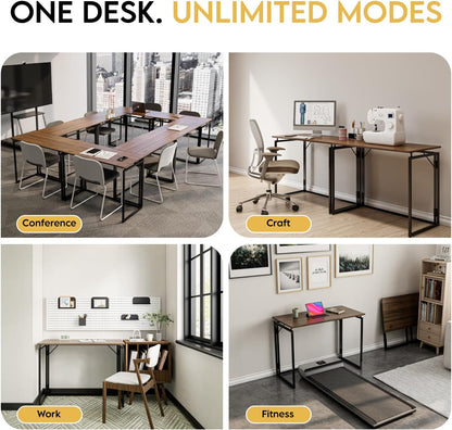 Folding Desk - 31.5" Wood Top Foldable Desk for Small Spaces | No Assembly Required Compact Desk for Home Office, Writing, and Study