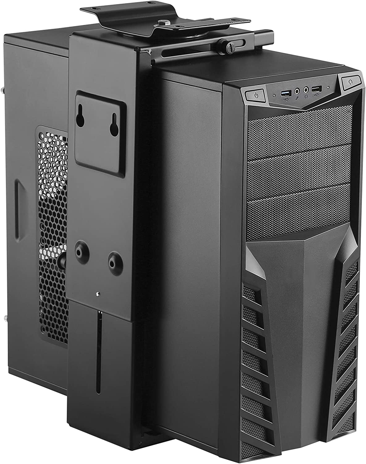 Adjustable under Desk Computer Mount and Wall Mount, CPU Holder Fits Most PC or Computer Cases, Adjustable Height and Width, Full 360 Swivel, up to 22 Lb, Hardware Included