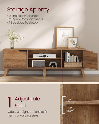 TV Stand for 65-Inch Tvs, Entertainment Center with Adjustable Shelf, 58-Inch Long Media Console Table, Transitional Style, for Living Room, Bedroom, Honey Brown ULTV556K01