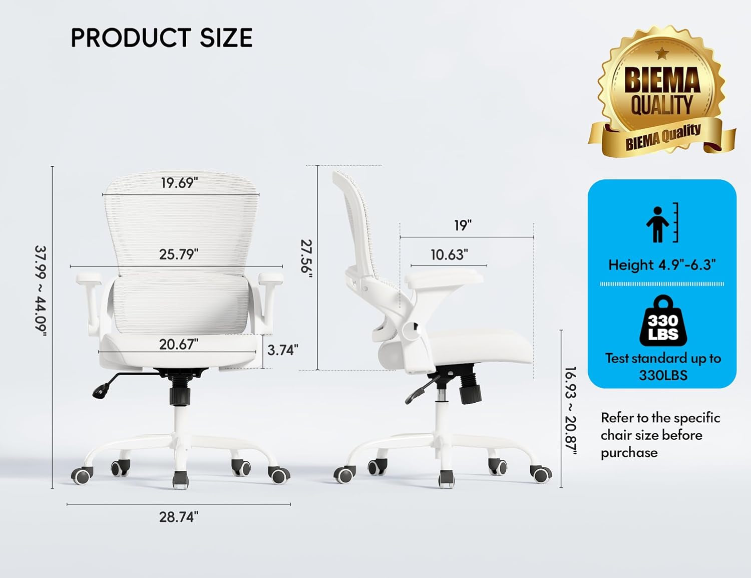 Office Chair - Ergonomic Office Chair with Back Support, Home Office Desk Chairs, Comfy Desk Chair, Computer Chair, 330Lbs Wide Seat Big and Tall Office Chairs for Gamers(White)