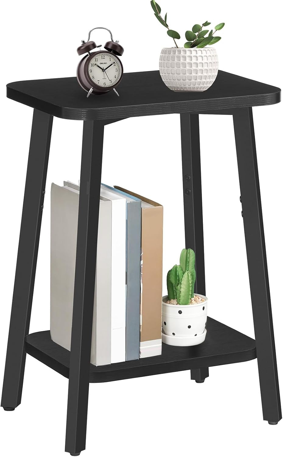 Side Table, Small Rectangular End Table with Storage Shelf, 2-Tier Bedside Table Sofa Couch Table, Nightstand for Small Spaces, Living Room, Bedroom, Black ETBK4701