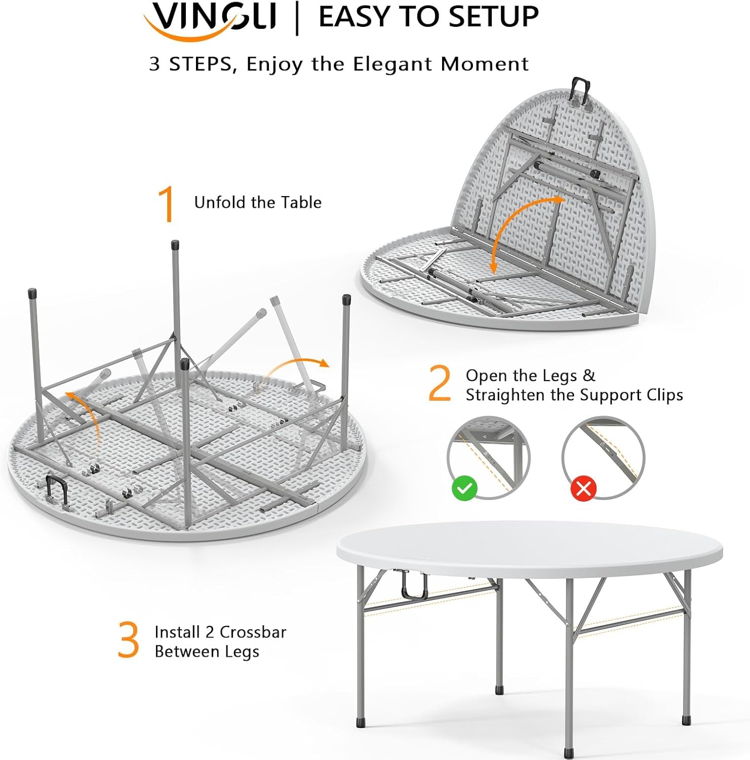 48" round Bi-Folding Commercial Table, 4 Feet Portable Plastic Dining Card Table for Kitchen or Outdoor Party Wedding Event, 1-Pack