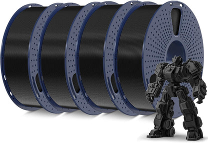 4KG 3D Printer Filament PLA plus 1.75Mm, Neatly Wound PLA Filament 1.75Mm PRO, PLA+ Filament for Most FDM 3D Printer, 1Kg Spool, 4 Packs, Black