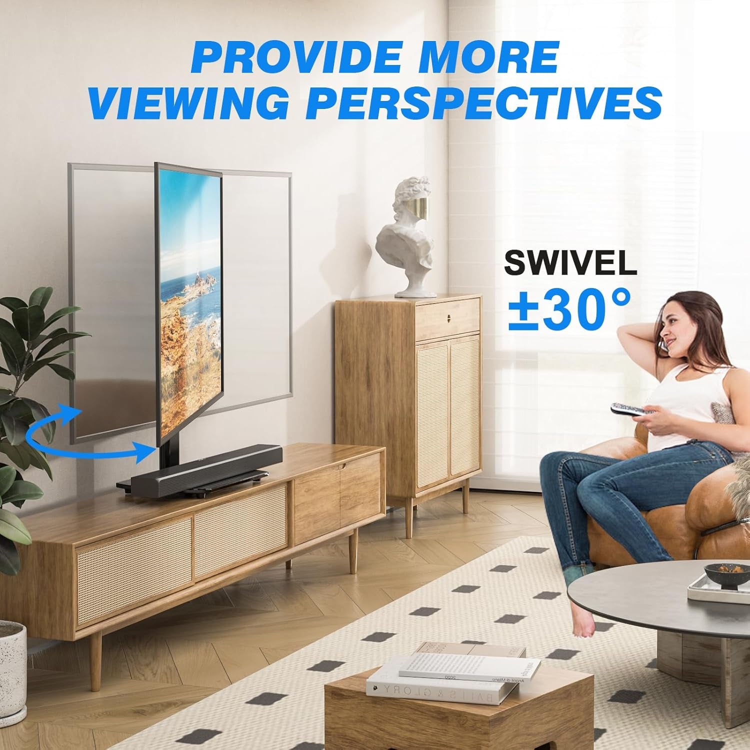 Universal Swivel TV Stand for 27-50 55 60 Inch Tvs, Height Adjustable Table Top TV Stand Mount Hold up to 88 Lbs, Pedestal TV Stands with Tempered Glass Base, Replacement TV Mount Stand