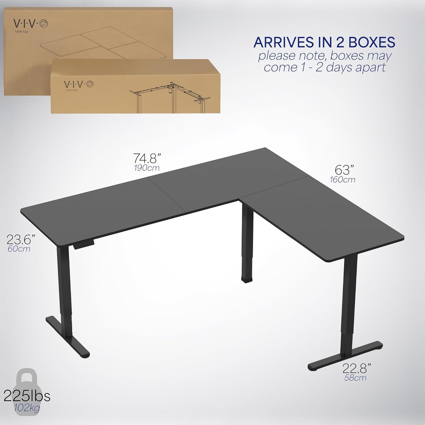 Corner Standing Desk, 75 X 63 Inch Reversible L-Shaped Workstation, Electric Height Adjustment, Home, Office, and Reception Rooms, Black Table Top Black Frame, DESK-E3CTB-75