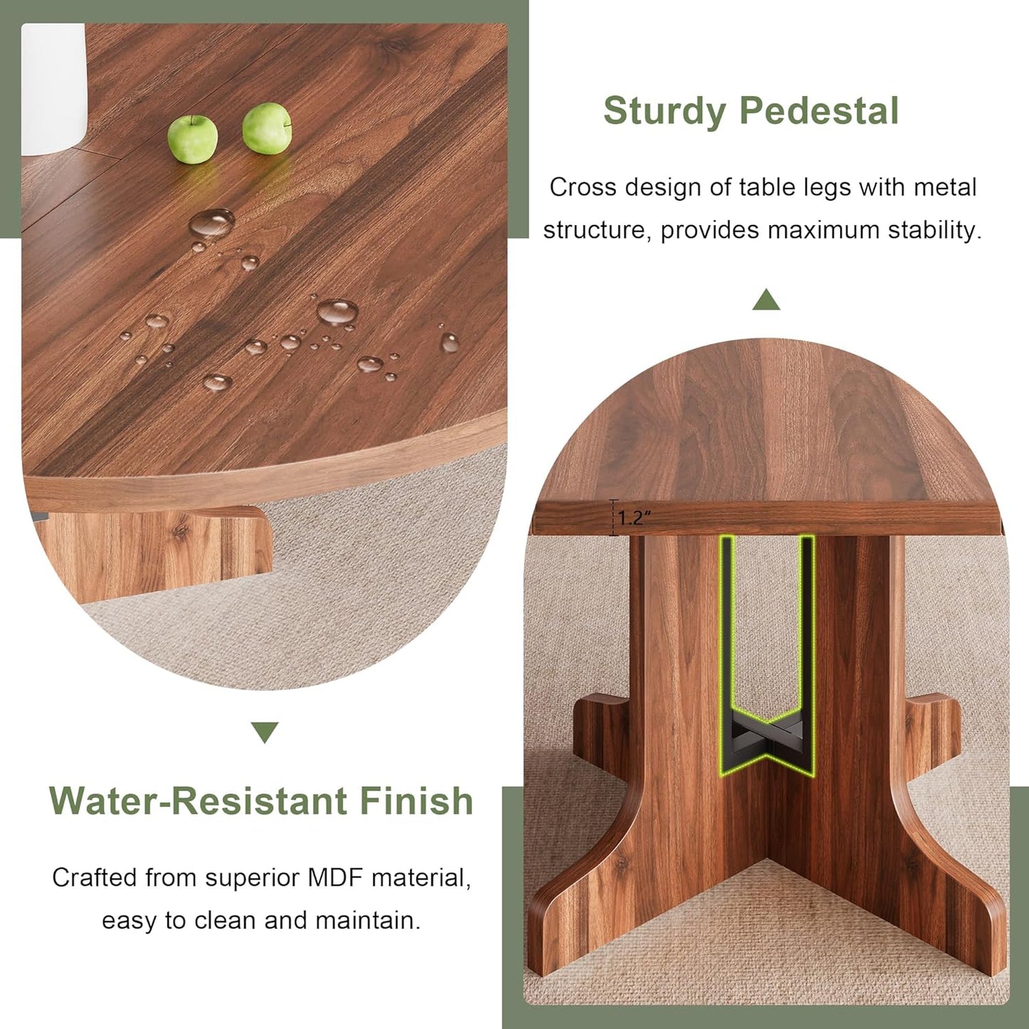 59" round Extendable Dining Room Table for 4-6, Modern Oval Kitchen Table with Heavy Duty Wood Base, Metal Frame Support, for Kitchen Dining Living Room, Easy Assembly, Walnut