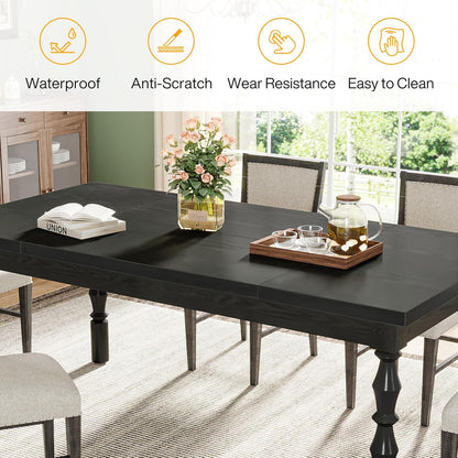 62” Wood Dining Table for 4-6 People, Farmhouse Large Rectangle Kitchen Table, Modern Dinner Table Kitchen & Dining Room Furniture with Carved Turned Legs