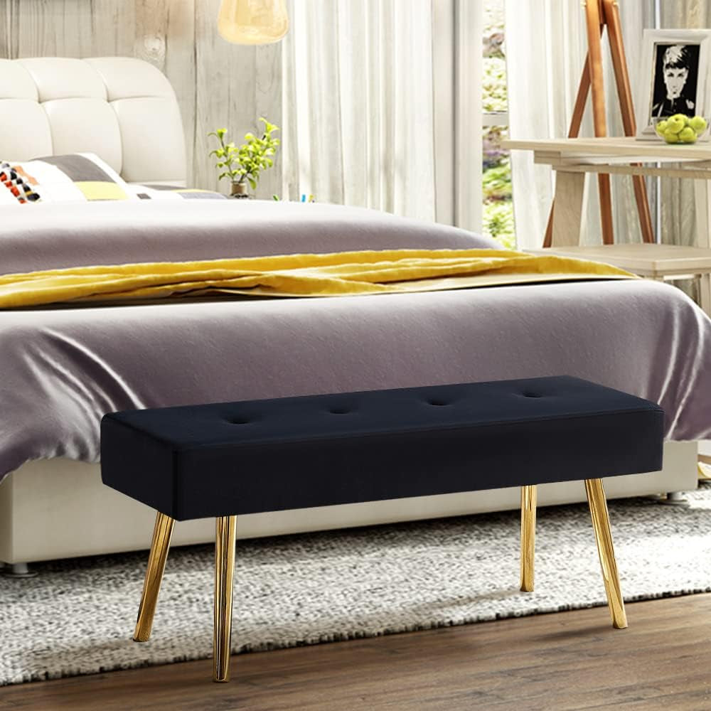 Entryway Bench, 40'' Upholstered Bedroom Benches, End of Bed Bench with Metal Legs, for Decorative, Living Room, Dining Room, Black Bench
