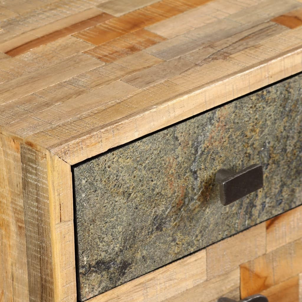 Reclaimed Wood Writing Desk, 43.3 Inch Teak & Steel Computer Table, Modern Home Office Study Furniture with 4 Drawers, Lacquered Finish, 19.7" D X 29.9" H