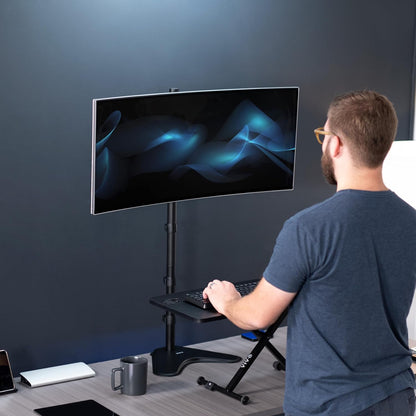 Extra Tall Single LCD Computer Monitor Free-Standing Adjustable Desk Stand for 1 Screen up to 27 Inch, STAND-V011H