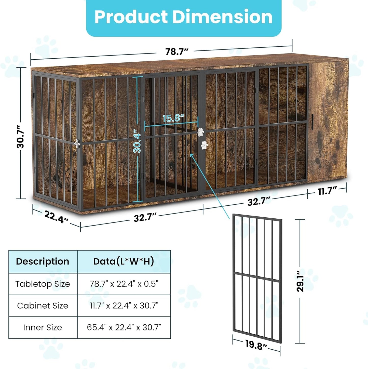Dog Cage Furniture for 2 Dogs,Large Wooden Crate Furniture TV Stand,Large Crate Furniture with Cabinet and Removable Divider,Indoor Dog House,Pet Storage Cabinet