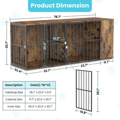Dog Cage Furniture for 2 Dogs,Large Wooden Crate Furniture TV Stand,Large Crate Furniture with Cabinet and Removable Divider,Indoor Dog House,Pet Storage Cabinet