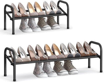 Expandable Shoe Rack, 1 Tier Shoe Rack Shelf, Adjustable Shoe Organizer Storage for 10 Pairs of Shoes, Metal Free Standing Shoe Racks for Closet, Front Door Entryway, Easy Assembly, Ink Black