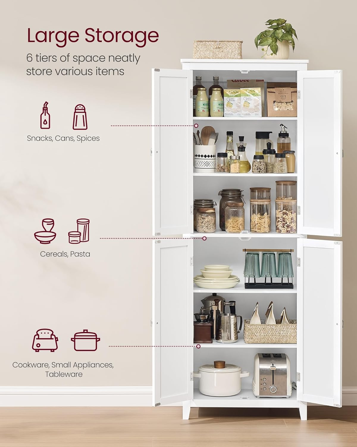 Tall Corner Cabinet, Bathroom Storage Cabinet with 2 Doors and 4 Adjustable Shelves, for Bathroom, Kitchen, Living Room, Modern Farmhouse Design, White UBBC541P31