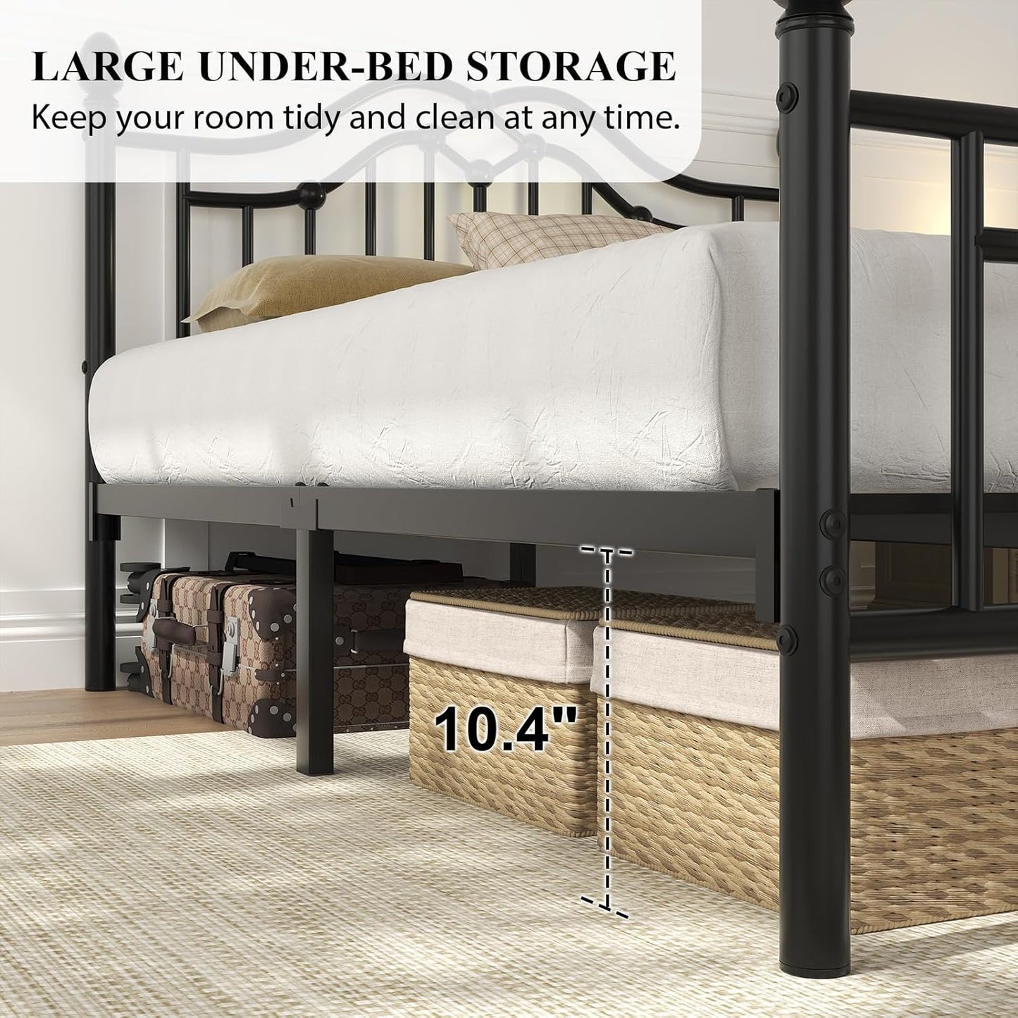 Queen Metal Bed Frame with Headboard and Footboard, Modern Iron Platform Bed Frame Support up to 1200LBS, under Bed Storage, No Box Spring Needed, Easy Assembly, Black