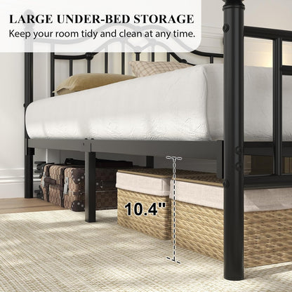 Queen Metal Bed Frame with Headboard and Footboard, Modern Iron Platform Bed Frame Support up to 1200LBS, under Bed Storage, No Box Spring Needed, Easy Assembly, Black