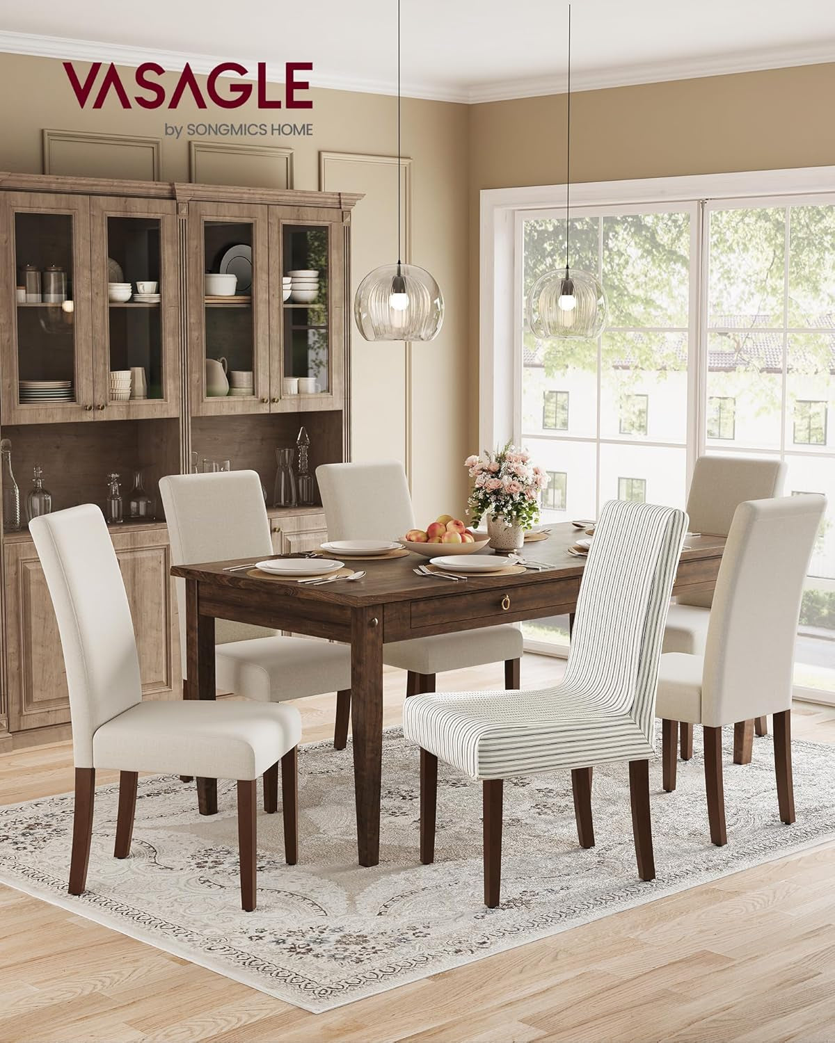 Dining Chairs, Parsons Chairs with Removable Fabric Cover, High Back, for Dining Room Kitchen, Set of 4, Thick Seat, 22.8 X 18.9 X 39.4 Inches, Cream White UKDC152W14