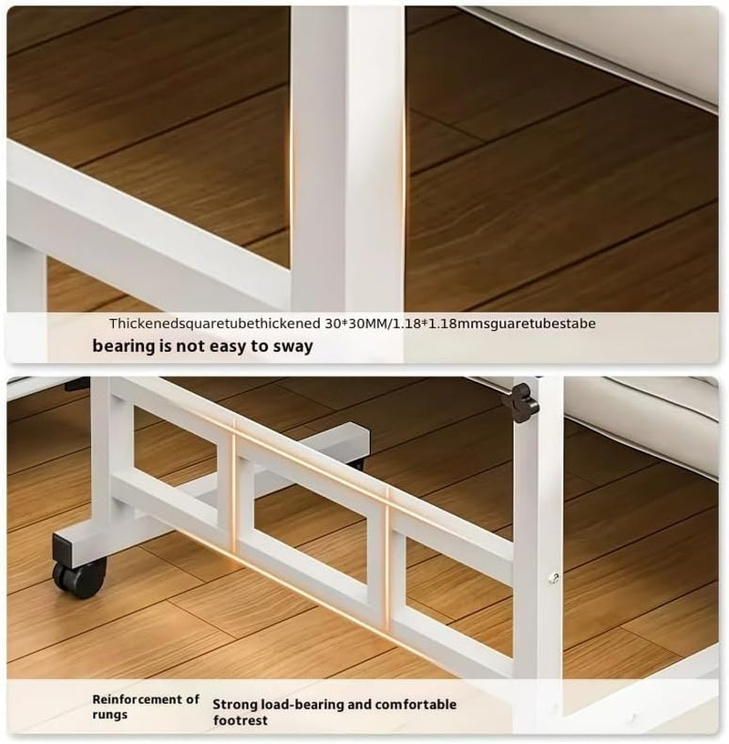 Mobile Height-Adjustable Computer Desk with Wheels, Movable Standing Desk, Height Adjustable, Suitable for Sofas, C-Shaped TV Tray Tables, and Laptop Trolley. (Cloth Color)